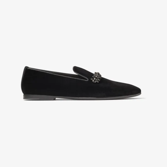 Jimmychoo/吉米周 BING SLIPPER FLAT乐福鞋-水晶饰黑色立绒乐福鞋 BINGSLIPPERFLATVYS0C2313