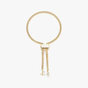 Jimmychoo/吉米周 BonBonBracelet-珍珠和JC交织字母饰件金色金属手链 BONBONBRACELETMFQOO0022