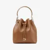 Jimmychoo/吉米周 BONBONBUCKET-浅金色金属提手深棕褐色小牛皮桶包 BONBONBUCKETCLF027126