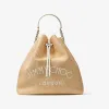 Jimmychoo/吉米周 自然色拉菲织草拼磨面皮桶包 BONBONBUCKETMAXIBXE0C8378