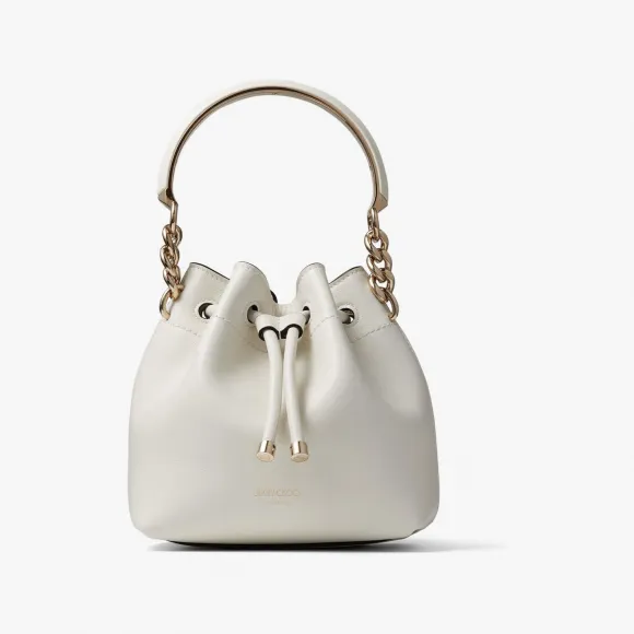 Jimmychoo/吉米周 BONBONBUCKETS-浅金色五金件饰拿铁色柔软亮面小牛皮桶包 BONBONBUCKETSHUT081095