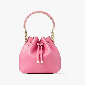 Jimmychoo/吉米周 BONBONBUCKETS-浅金色五金件饰糖粉色软亮面小牛皮桶包 BONBONBUCKETSHUT112562