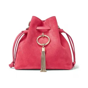 Jimmychoo/吉米周 链条肩带泡泡糖粉色麂皮桶包  CALLIEDRAWSTRINGSSUE112274