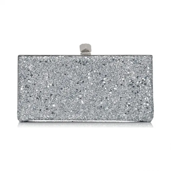 Jimmychoo/吉米周 银色太空闪粉面料推扣手拿包  CELESTESFTGAA0009