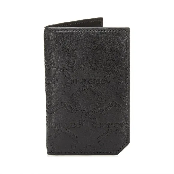 Jimmychoo/吉米周 品牌 logo 星形压纹黑色皮革小号两折钱夹  CLIFFORDSEJL010003
