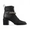 Jimmychoo/吉米周 水晶装饰黑色粒纹皮系带军靴  CRUZ65GTC010003