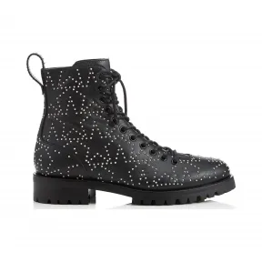 Jimmychoo/吉米周 银色迷你铆钉拼星形图案黑色皮军靴  CRUZFLATAAI000071
