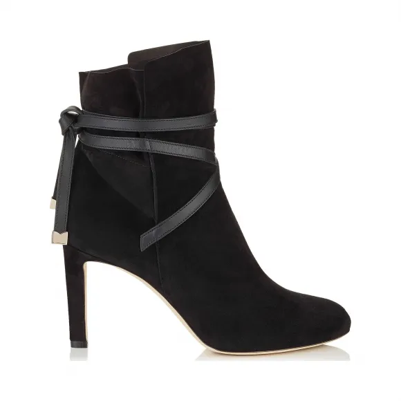 Jimmychoo/吉米周 黑色羊绒绒面革踝靴，皮革表带细节 DALAL85ZHZ000074