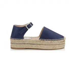 Jimmychoo/吉米周 海军蓝金属光泽麂皮绒底帆布鞋 DELFINEFLATMIU040014