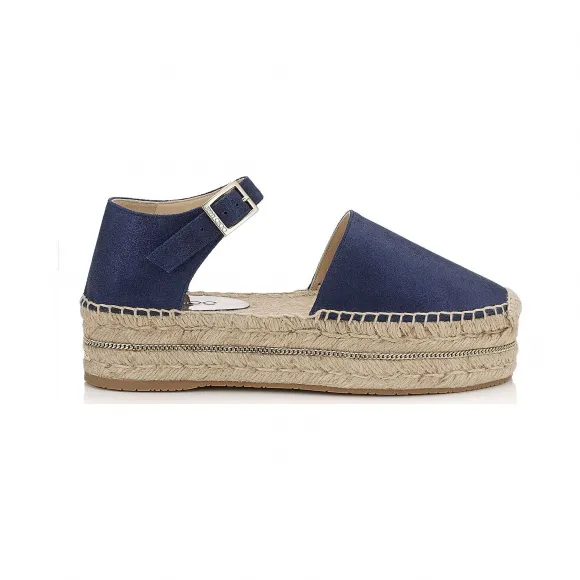 Jimmychoo/吉米周 海军蓝金属光泽麂皮绒底帆布鞋 DELFINEFLATMIU040014