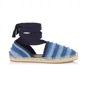 Jimmychoo/吉米周 浅靛蓝混合牛仔布帆布底帆布鞋 DOLPHINFLATDIX050552