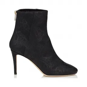 Jimmychoo/吉米周 黑色压纹La皮皮革杏仁趾短靴 DUKE85BEL010003