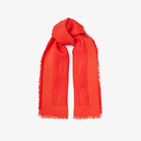 Jimmychoo/吉米周 椒红色 JC 字母印花真丝拼羊毛披巾 EMANIS728061803