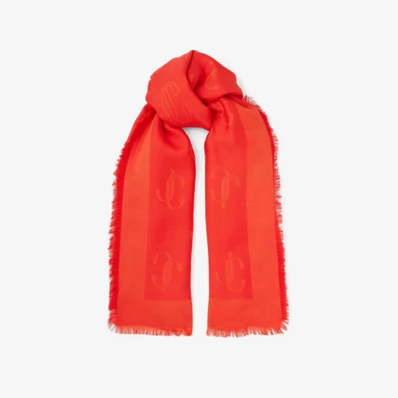 Jimmychoo/吉米周 椒红色 JC 字母印花真丝拼羊毛披巾 EMANIS728061803