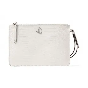 Jimmychoo/吉米周 品牌 logo 徽章装饰拿铁色鳄鱼纹皮荷包  FARACCJ080258