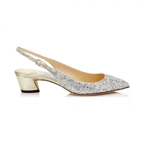 Jimmychoo/吉米周 香槟色粗粒闪粉和金属色纳帕羊皮露跟鞋 GEMMA40QSZ005417