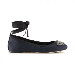 Jimmychoo/吉米周 海军蓝缎面和罗缎缎带芭蕾舞鞋 GRACEFLATTNG040014