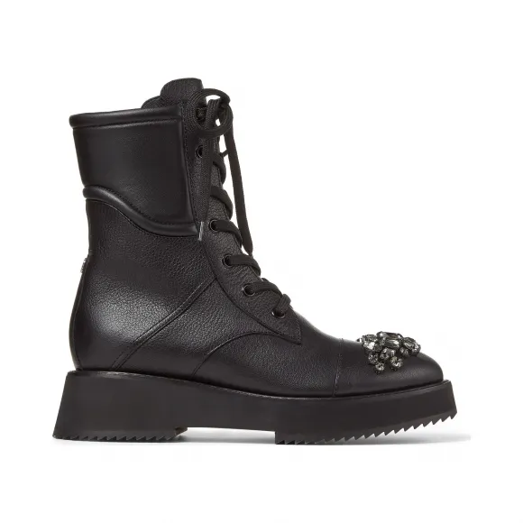 Jimmychoo/吉米周 黑色粒面皮军靴  HADLEYFLATYAS0C6123