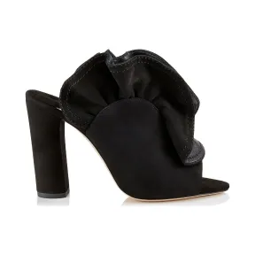 Jimmychoo/吉米周 黑色麂皮鱼嘴穆勒鞋  HAILE100SUE010003