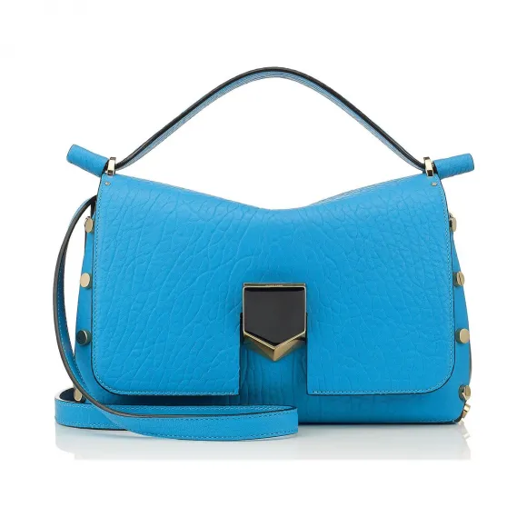 Jimmychoo/吉米周 机器人蓝色粒面皮革和黑色纳帕手提包 j000060286001