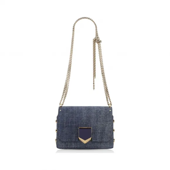 Jimmychoo/吉米周 浅靛蓝色牛仔布皮革单肩包 J000063035001