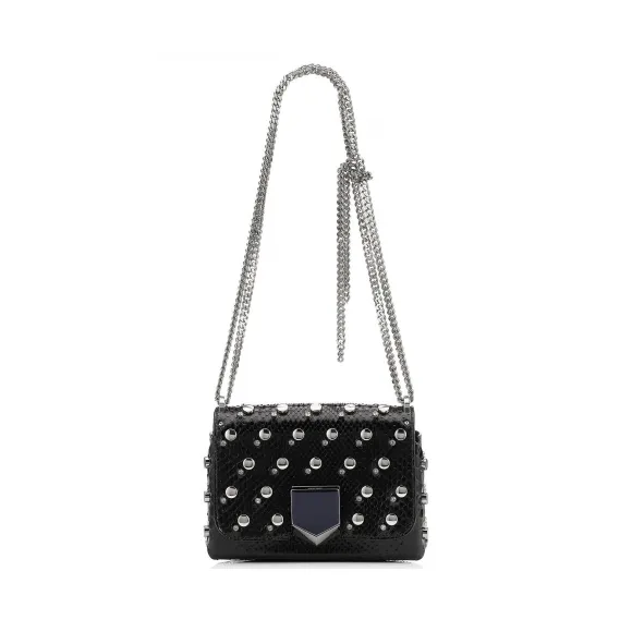 Jimmychoo/吉米周 黑色蟒蛇皮配饰铆钉和水晶肩包 j000064463001