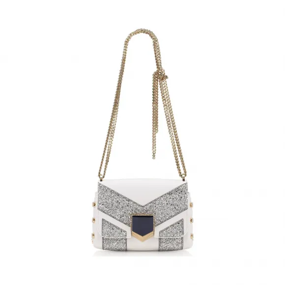 Jimmychoo/吉米周 光学白皮革配银色亮片条纹图案单肩包 j000066428001