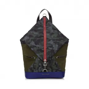 Jimmychoo/吉米周 森林绿色混合迷彩印花尼龙和麂皮背包 j000068340001