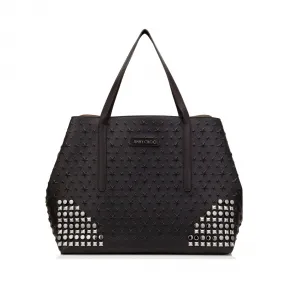 Jimmychoo/吉米周 黑色粒面皮革压花星星，多金属铆钉混合手提袋 j000068380001