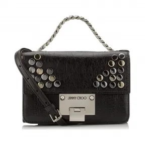 Jimmychoo/吉米周 黑色水洗皱纹皮革迷你斜挎包，带钉 j000070654001