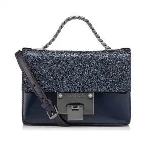 Jimmychoo/吉米周 海军蓝裂纹闪光面料和专利迷你斜挎包 j000070658001