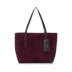 Jimmychoo/吉米周 黑色粒面皮革和波尔多麂皮手提袋 j000072389001