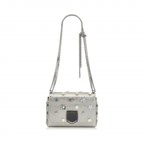 Jimmychoo/吉米周 复古银色蚀刻金属皮革单肩包，配水晶纽扣和金属饰钉 j000078766001