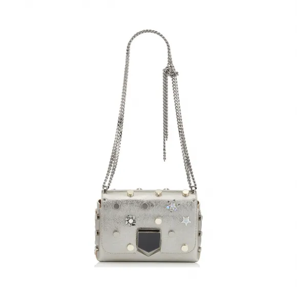 Jimmychoo/吉米周 复古银色蚀刻金属皮革单肩包，配水晶纽扣和金属饰钉 j000078766001