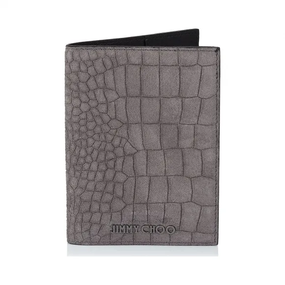 Jimmychoo/吉米周 铁灰色鳄鱼纹印花麂皮护照夹 j000079022001