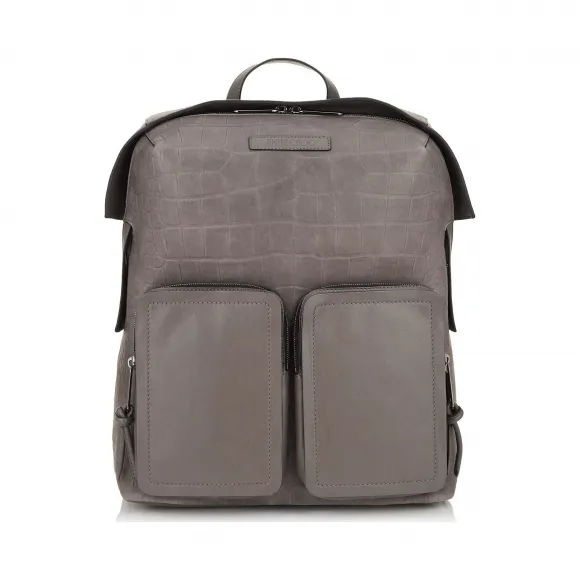 Jimmychoo/吉米周 Lennox铁灰色鳄鱼压纹缎面皮革背包 j000079098001