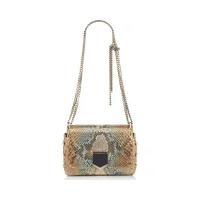 Jimmychoo/吉米周 茶玫瑰色混合金属镀金降级蟒蛇皮单肩包 j000079508001