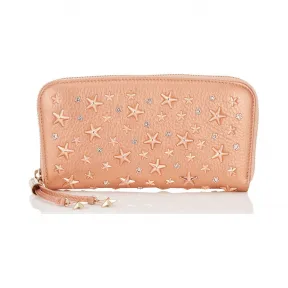 Jimmychoo/吉米周 玉兰花桃水晶金属鹿皮钱包，配以水晶星星 J000087602001