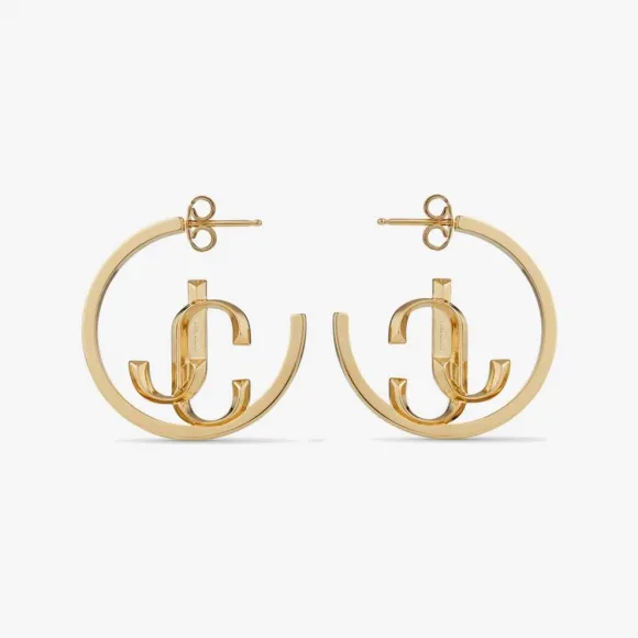 Jimmychoo/吉米周 JCMonogramHoops-JC交织字母饰金色金属大圈耳环 JCMONOGRAMHOOPSMFQOO0022