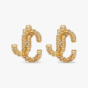 Jimmychoo/吉米周 JCStuds-镶施华洛世奇水晶JC交织字母形状金色金属耳钉 JCSTUDSMJIOO0022
