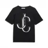 Jimmychoo/吉米周 JC 品牌 logo 款黑色棉质宽松 T 恤  JCTEES006013643