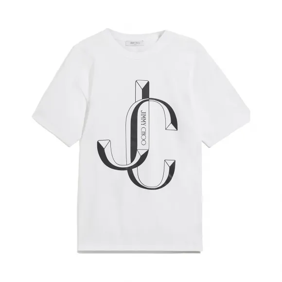 Jimmychoo/吉米周 JC 品牌 logo 款白色棉质宽松 T 恤  JCTEES006080898
