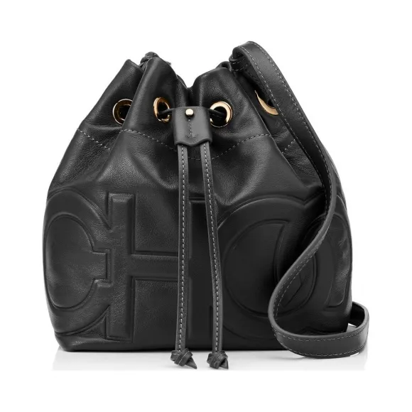 Jimmychoo/吉米周 Choo品牌logo压纹黑色纳帕羊皮抽绳包  JUNOSPJC010003