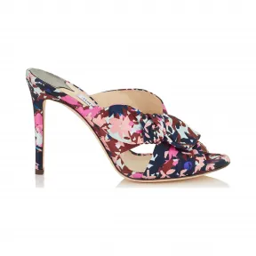 Jimmychoo/吉米周 大丽花和棕色迷彩印花缎布穆勒鞋 KEELY100FMR0C3374