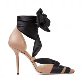 Jimmychoo/吉米周 黑色缎带芭蕾粉色高跟皮鞋  LOUREN100NBB005207