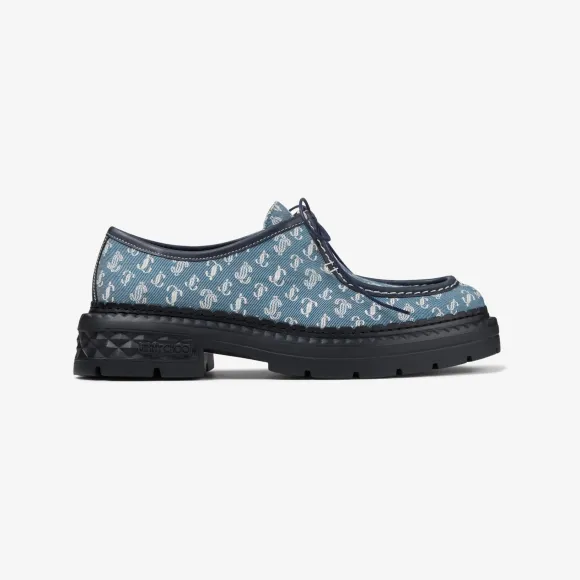 Jimmychoo/吉米周 MARLOW MOCCASIN凉鞋-黑色皮革拼 JC 字母印花丹宁布莫卡辛鞋 MARLOWMOCCASINJDM0C1111