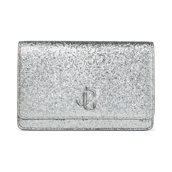 Jimmychoo/吉米周 品牌 logo 装饰银色银河闪粉面料链条钱夹  PALACECIJAA0009