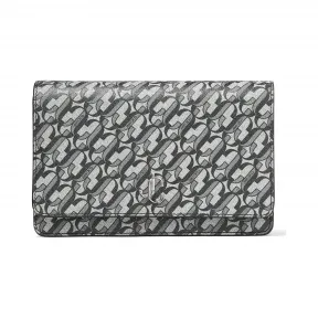 Jimmychoo/吉米周 品牌 logo 装饰银色/黑色银河闪粉面料链条钱夹  PALACERJJ000087
