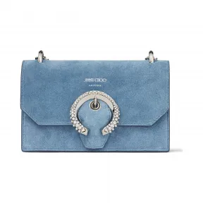 Jimmychoo/吉米周 水晶扣饰天蓝色麂皮迷你包  PARISUCB040072