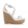Jimmychoo/吉米周 光学白色皮革软木坡跟坡跟上有闪光条纹 PORTIA120VCC080583